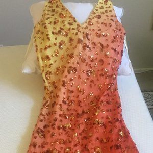 Mario Creation Hand Beaded Silk Evening Gown